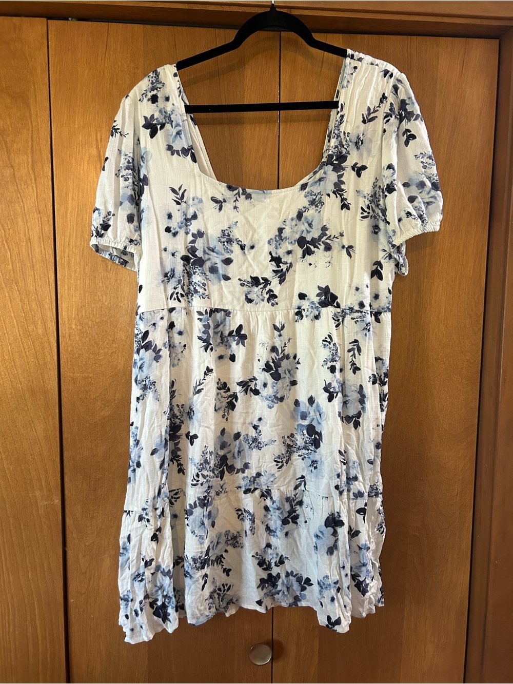 Maurices White Midi Dress with Blue Floral Print
